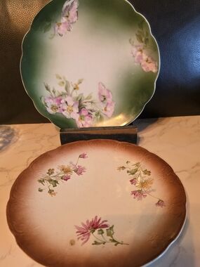 Vintage Floral Decorative Dinner Plate - Green & Brown